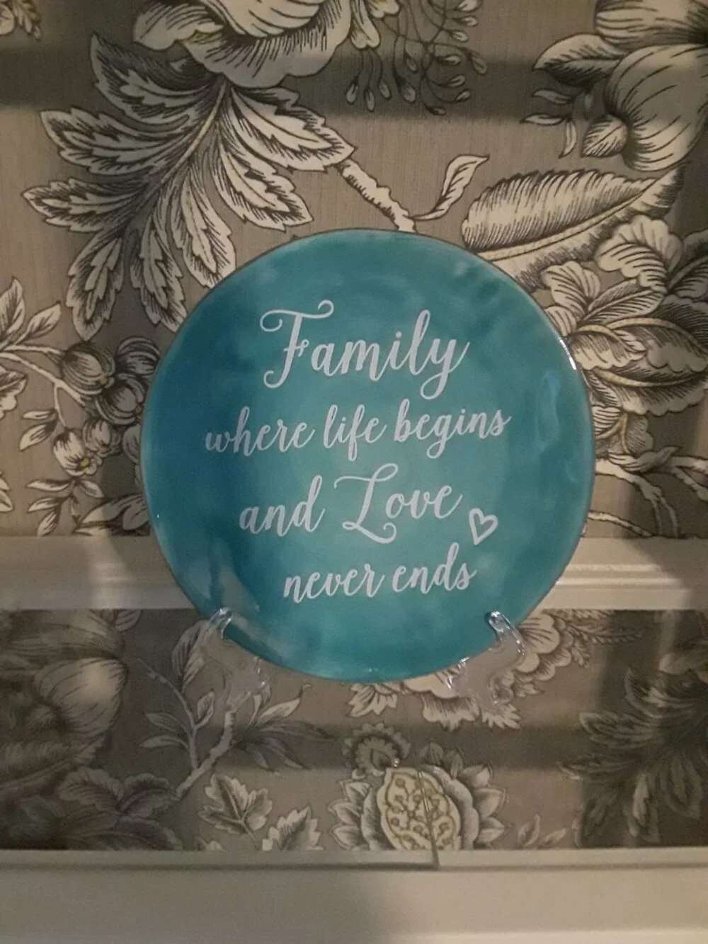 Teal Ceramic Family Quote Decorative Plate Sign Round ~ 7